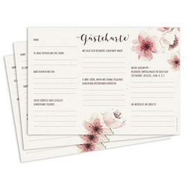 FRUITPRINTS I Set of 25 Guest Cards I Cherry Blossoms I with Questions to Fill In I Format A5 I Wedding Game I Guest Book Cards