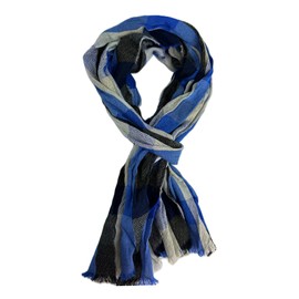 Rotfuchs Cotton Scarf Women's Summer Scarf Men's Scarf Checked Crinkle Look Blue Black Made in Germany, blue