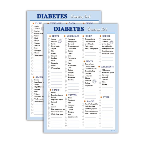 lovielf 6"x 9" Diabetes Grocery Shopping List Food Chart &