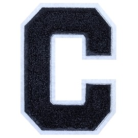 2Pcs Chenille Letter, 2.5" Iron on Letters Patches, Chenille Stitch Varsity Letter Patches for Clothing (Black/White 2-1/2, C)