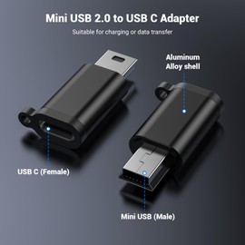 USB Mini Adapter,USB-C to Mini-USB Adapter, Type C Female to Mini USB 2.0 Male Converter Connector Support Charge & Data Sync for GPS Receiver/Digital Camera/Dash Cam/MP3 Player etc.(5 Pack)