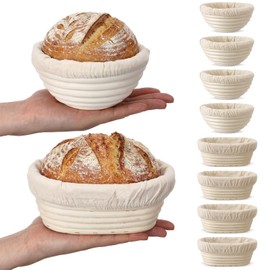 Yiyiring Set of 8 Mini Banneton Bread Proofing Basket with Liner, 5-inch Round and 6.5-inch Oval Small Bread Proofing Sourdough Bowl, for Sourdough Making, Baking Supplies for Home and Bakery
