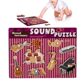 Musical Wood Sound Puzzle, Chunky Peg Instruments Jigsaw Toys, Musical Wooden Pegged Puzzle with Sound Effect for School, Nursery, Kindergarten