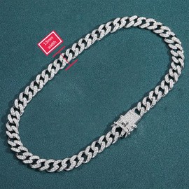 EMESLY Solid Miami Cuban Link Chain Gold/Silver Necklace (16, 18, 20, 22, 24, 30 Inches Length); Hip Hop Bracelet (7.87 inch Length) for Men & Women; Perfect Iced Out Bling Jewelry Gift, Metal, Silver A B1 13mm,18.00