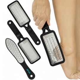 Vive Foot File (3 Pack) - Feet Scraper for Dead Skin - Heel Grater, Callus Remover Scrubber Tool, Rasp for Cracked Heels - Stainless Steel Pedicure Filer for Men & Women - Use on Wet or Dry Skin