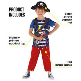 Morph Pirate Costume Kids, Pirate Dress Up Kids, World Book Day Costumes For Boys Sea Captain Outfit With Hat L