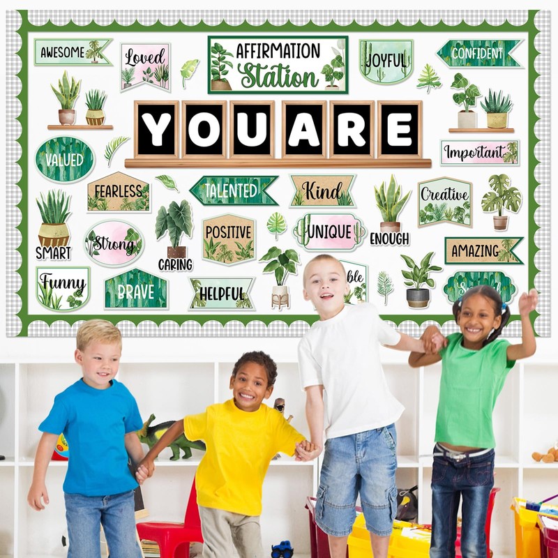 Boho Plant Affirmation Station Bulletin Board Set Greenery Motivational Classroom