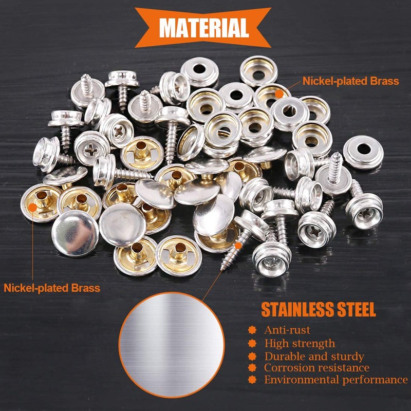 Rustark 120 Pcs Sliver Fastener Screw Snaps Boat Canvas Cover