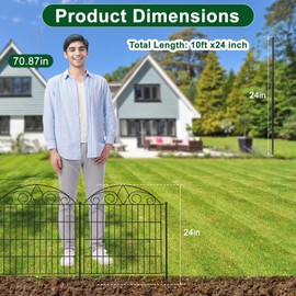 SUNLAX 5 Panels Garden Fence 10ft(L) x24in(H) Fencing for Yard No Dig Animal Barrier Met Dog Fence for Patio Outdoor with Gate