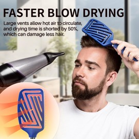 RHOS Detangling Hair Brush for Men-Curved Vented Hair Brush for Faster Blow Drying/Styling,Paddle Vent Detangler Brush for Short,Thin,Bangs,Wet&Dry Hair(Blue)