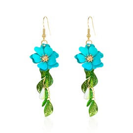 Peasimy Flower Tassel Dangle Earrings for Women Cute Green Leaf Sakura Pearl Earrings Fairy Statement Summer Refreshing Seaside Idyllic Holiday Earrings (Green)