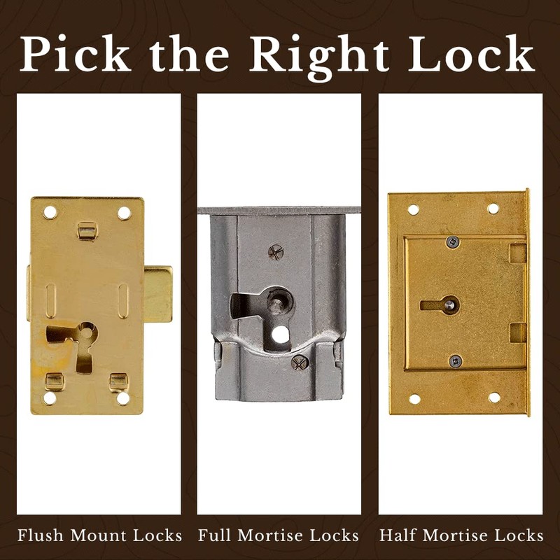 Large Brass Half Mortise Chest or Box Lid Lock w/Skeleton