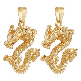 NBEADS 2 Pcs Brass Dragon Pendants, 3.1x2.6cm Chinese Zodiac Charms Golden Dragon Charms Ethnic Style Year of The Dragon Pendant for Jewelry Keychain Necklace Craft Making