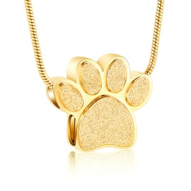 Hearbeingt Pet Cremation Jewelry for Ashes Paw Print Urn Necklace for Dog's/Cat's Ashes Pendant Memorial Charm Lockets(Gold)