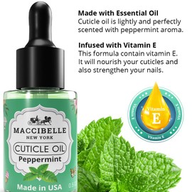 Maccibelle Cuticle Oil 0.5 oz - Heals Dry Cracked Cuticles (Peppermint, 0.5 Fl Oz)