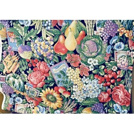 Concord Fabrics VTG Joan Kessler PACKED Fruits Veggies Florals Seeds on Black for Concord BTHY
