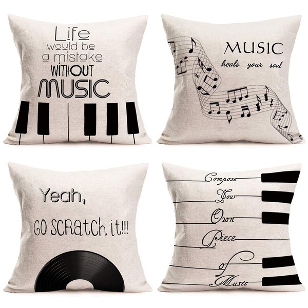 ShareJ Set of 4 Cotton Linen Music Theme Pillow Covers