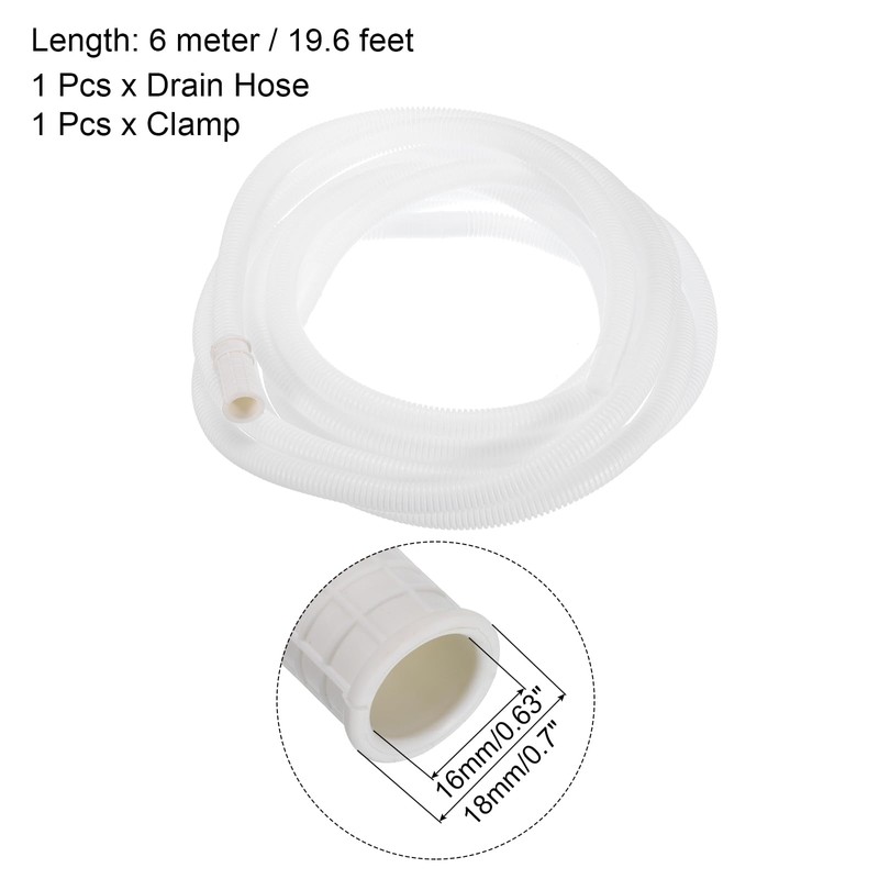 sourcing map 20ft/6m Universal 16mm ID Air Conditioner Drain Hose,
