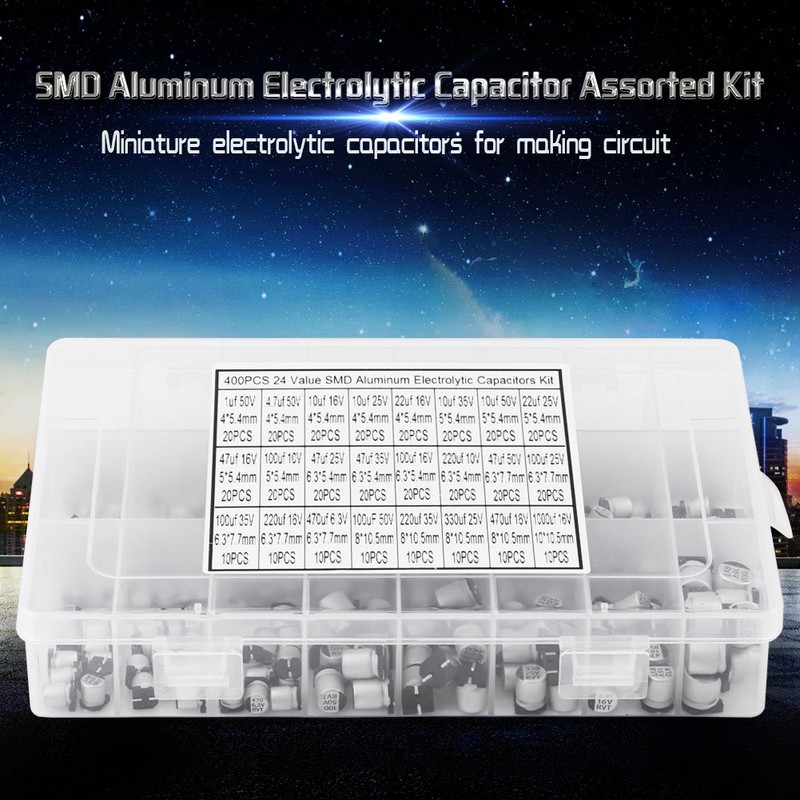 Condensador Electrolítico 400 Piezas 24 Valores SMD Condensador Electrolítico de