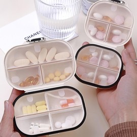 Portable Pill Box, Organiser, Donation Box, Jewellery Box, Ideal for Travel and Transporting Small Items on the Go, 7 Compartments, Milky White (Small + Large)