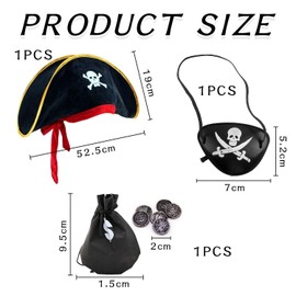 FDGGT 1 Pirate Hat and 1 Pirate Eye Patch, with 1 Coin Bag, Role Play Accessories, Creative Fancy Dress Accessory