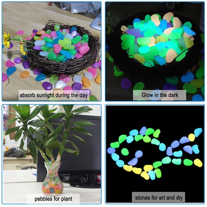 Hisredsun 300pcs multi Glow in The Dark Pebble,Glowing Pebbles Plastic