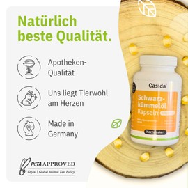 Casida® Schwarzkümmelöl Kapseln kaltgepresst -natürlich- 1650 mg Linolsäure und 60 mg Vitamin E pro Tagesdosis -180 Kapseln