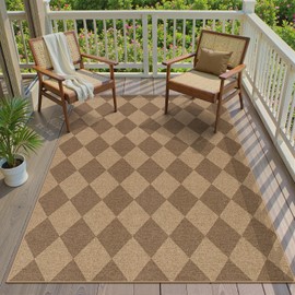 Lanffia Checkered Easy Jute Outdoor Rug, 5x7 Washable Rugs for Dining Room, Nature Non Slip Geometric Carpet for Living Room, Farmhouse Indoor Outdoor Rug for Home Office Backyard Patio