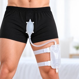 Men's Reusable Urine Collection Kit with External Funnel, Adjustable Underwear and Wearable Leg Drainage Bag