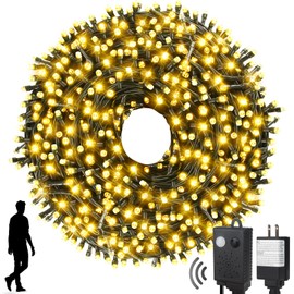 MZD8391 Motion Sensor Music Christmas Lights Outdoor Indoor, 108FT 300LED Christmas Tree Lights, Warm White Christmas String Lights for Tree Party Decorations