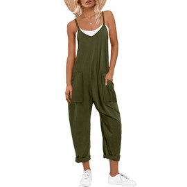 ANRABESS Jumpsuits for Women Casual Summer Overalls Sleeveless Spaghetti Strap Romper Jumpers Trendy Beach Vacation Outfits Army Green Small
