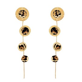 DIAMANTIO 18K Gold Plated Leopard Print Long Dangle Earrings – Boho Statement Drop Earrings for Women, Trendy Wild Animal Print Jewelry