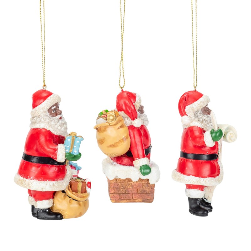 African American Santa Ornaments, 3 Assorted
