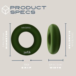 ActiveGoodsCo Hand & Forearm Exerciser - Single ring or Set, Resistance 10-120Lb, Diameter 2.5-3,5in. Visit to see more options (Single 70Lb-3.5in Green)
