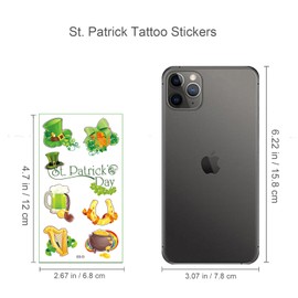 10 Sheets St. Patrick's Day Temporary Tattoos, 180 Pcs Face Body Shamrock Clover Tattoos Stickers for Saint Patrick's Day Irish Parade Day Party Favor Decoration