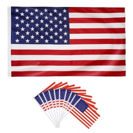 American Flag 3×5 FT Outdoor with 10pcs 11×8 Inch Small American Flags on Stick,US American Flags for Outside,Polyester USA Flags for 4th of July,Outdoor,Home,Patriotic,Holiday,Yard,Memorial Day Decor