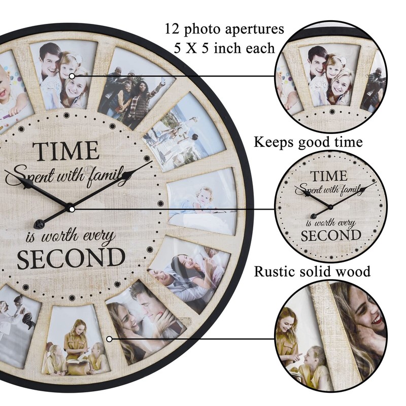 JUMBO HUMBLE 12 Photo Collage Rustic Farmhouse Wood Wall Clock,