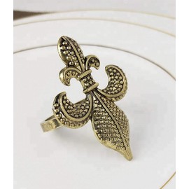 Fennco Styles Fleur De Lis Metal Napkin Rings, Set of 4 - Bronze Napkin Holders for Home Decor, Dining Table, Banquets, Family Gathering and Special Occasions