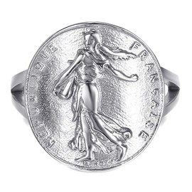 BOBIJOO JEWELRY - Signet ring woman fitted piece Franc Semeuse Marianne steel 316L silver French Republic, Stainless Steel, 316 stainless steel.