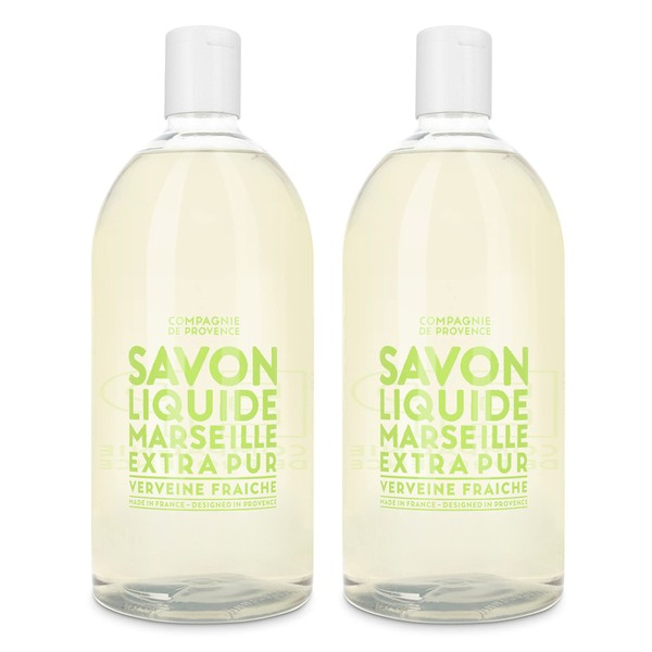 Compagnie de Provence Savon de Marseille Extra Pure Liquid Soap - Fresh Verbena - Bulk 67.6 Fl Oz Plastic Bottle Refill