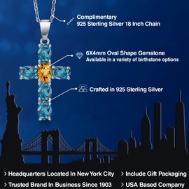 Gem Stone King 925 Sterling Silver London Blue Topaz and Yellow Sapphire Cross Pendant Necklace for Women | 3.62 Cttw | Gemstone November Birthstone | Oval 6X4MM | With 18 Inch Chain