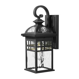 Emliviar Farmhouse 15 Inch Patio Wall Light Fixture, 1-Light Outdoor Wall Light with Water Ripple Glass, Black Finish, DE281B BK-WP