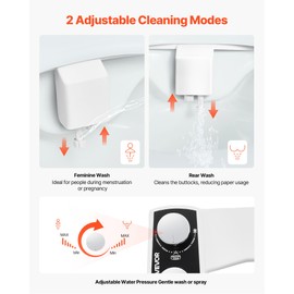 VEVOR Bidet Attachment for Toilet, Non-Electric Bidet Toilet Seat Attachment - Dual Retractable Nozzles, Adjustable Water Pressure, Easily Installed Cold Water Sprayer for Rear Feminine Wash, White