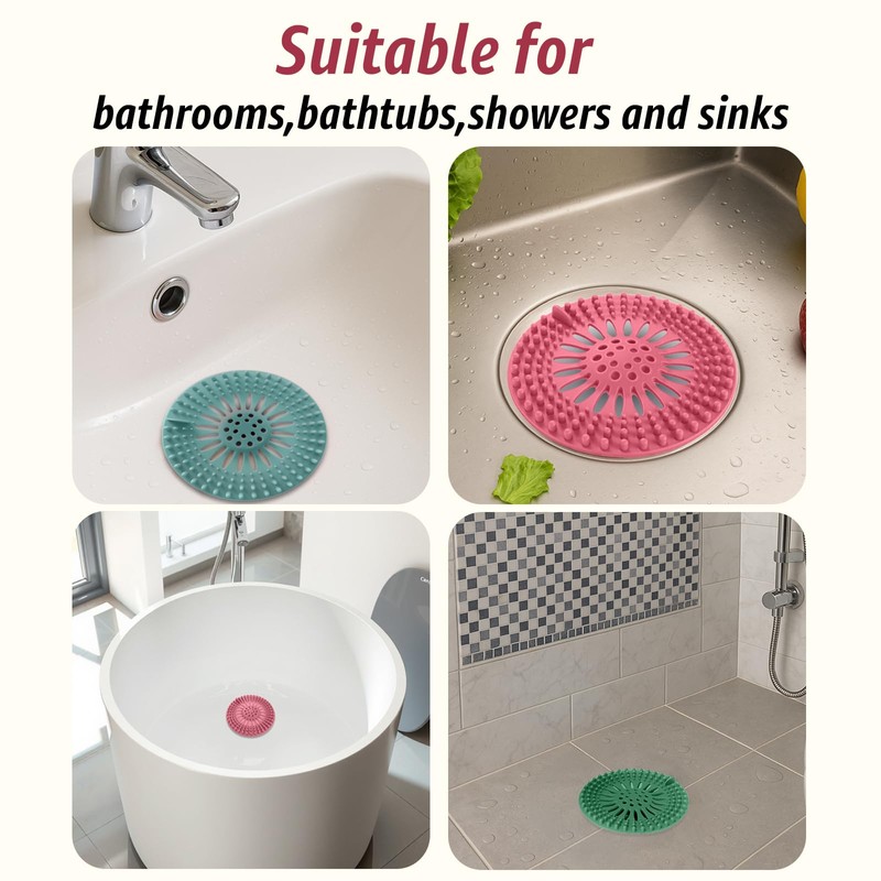 Inmorven Bathroom Sink Drain Strainers - 5 Pack Silicone Hair