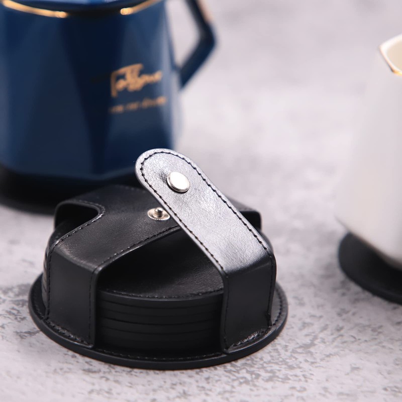 TOSSOW Coasters PU Coasters with Storage Case, Anti-Slip, Heat Resistant