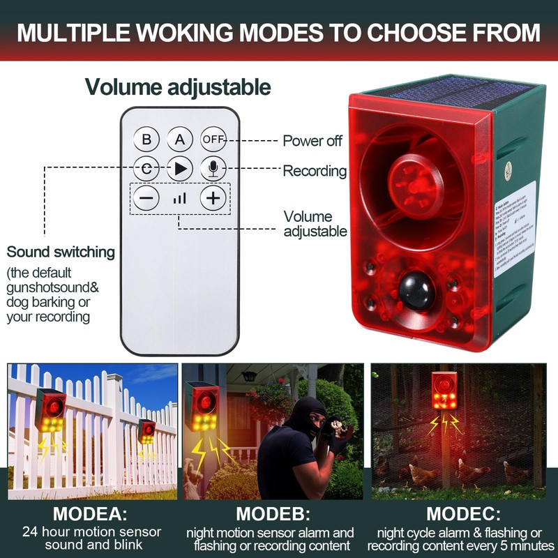 Qualirey 4 Pcs Solar Outdoor Motion Sensor Alarm Animal Deterrent
