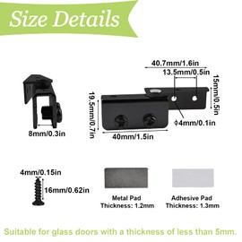 UFURMATE Glass Door Hinge, 4Pcs Side Mounted Frameless Glass Door Pivot Hinges Clamp Adjustable Cabinet Pivot Hinge Clip Replacement Kit, Fit for Less Than 5mm Free-Swinging Glass Door (Black)