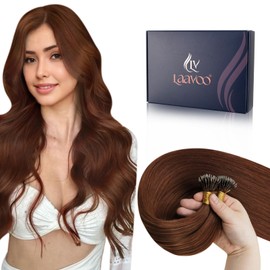 LaaVoo Nano Hair Extensions Real Human Hair Red Brown Nano Beads Hair Extensions 24 Inch Invisible Nano Ring Straight Remy Hair 50g 50s #33