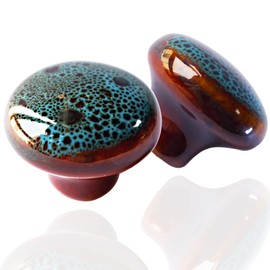 Perphin Vintage Blue Cabinet Knobs 10 Pack Glazed Ceramic Round Knobs for Dresser Drawer, Antique Drawer Pull for Home Decor Door Handles