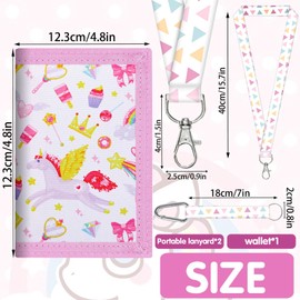 LUKIUP Children's Unicorn Crown Pattern Neck Pouch with Key Ring, Triple Folded Purse, with Two Carrying Straps and Zip, Neck Pouch Girls Birthday Gifts for Children, pink, Unicorn